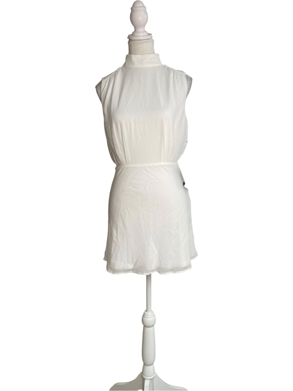 Lulus Classic Elegance Chiffon Sleeveless High Neck Mini Dress White